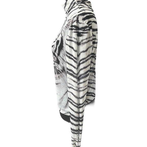 Women’s White Tiger Print Mesh Sweater - Picture 2 of 4